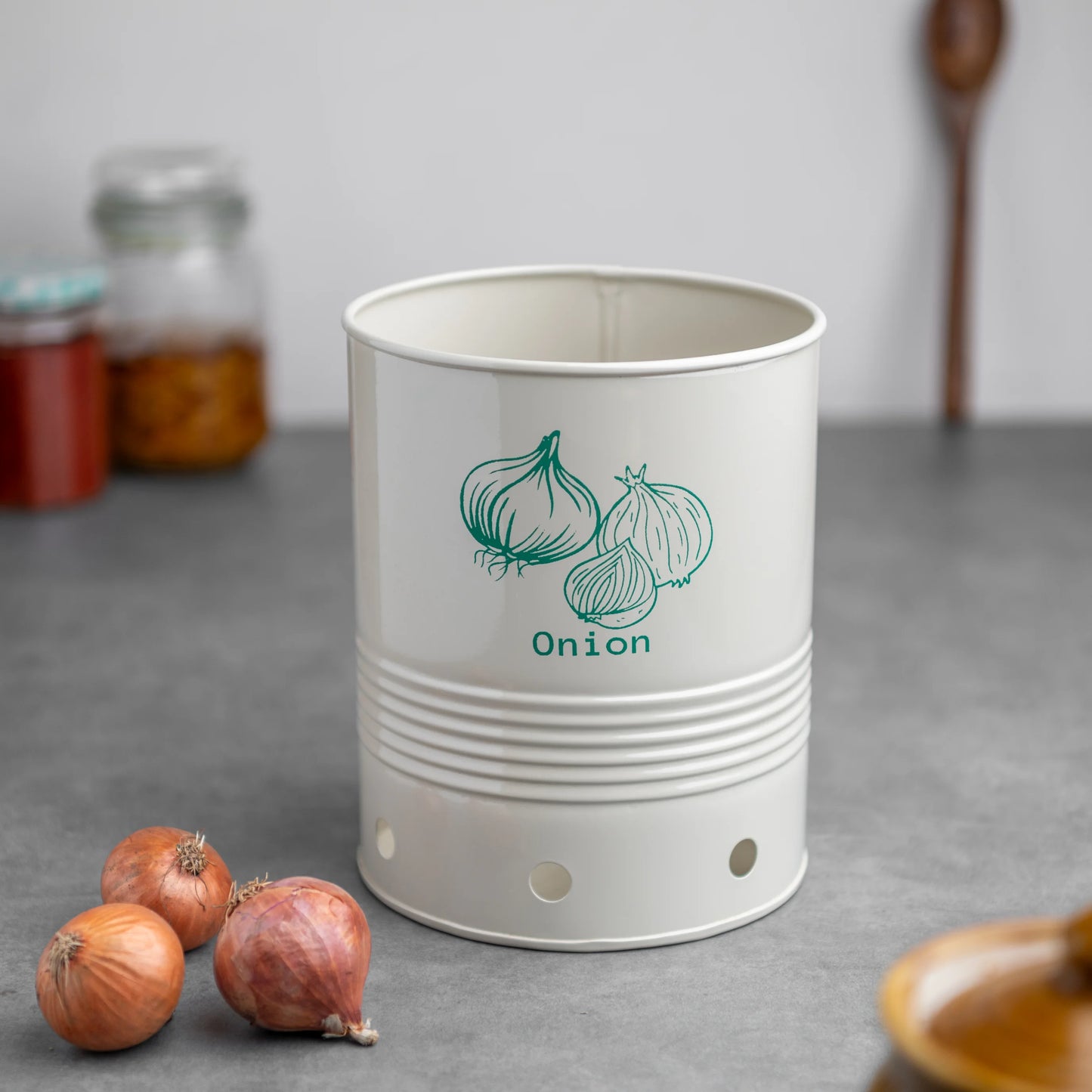 Gourmet Onion Container with Wooden Lid