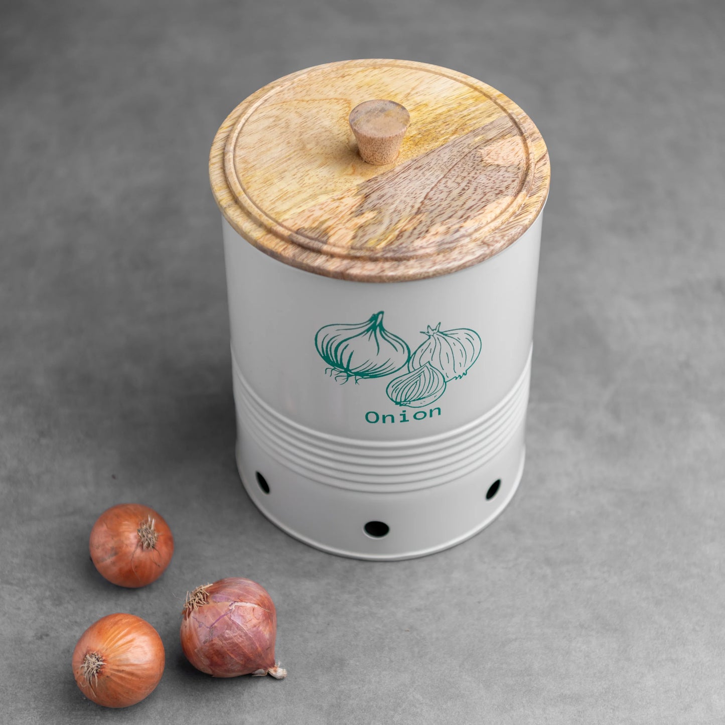 Gourmet Onion Container with Wooden Lid