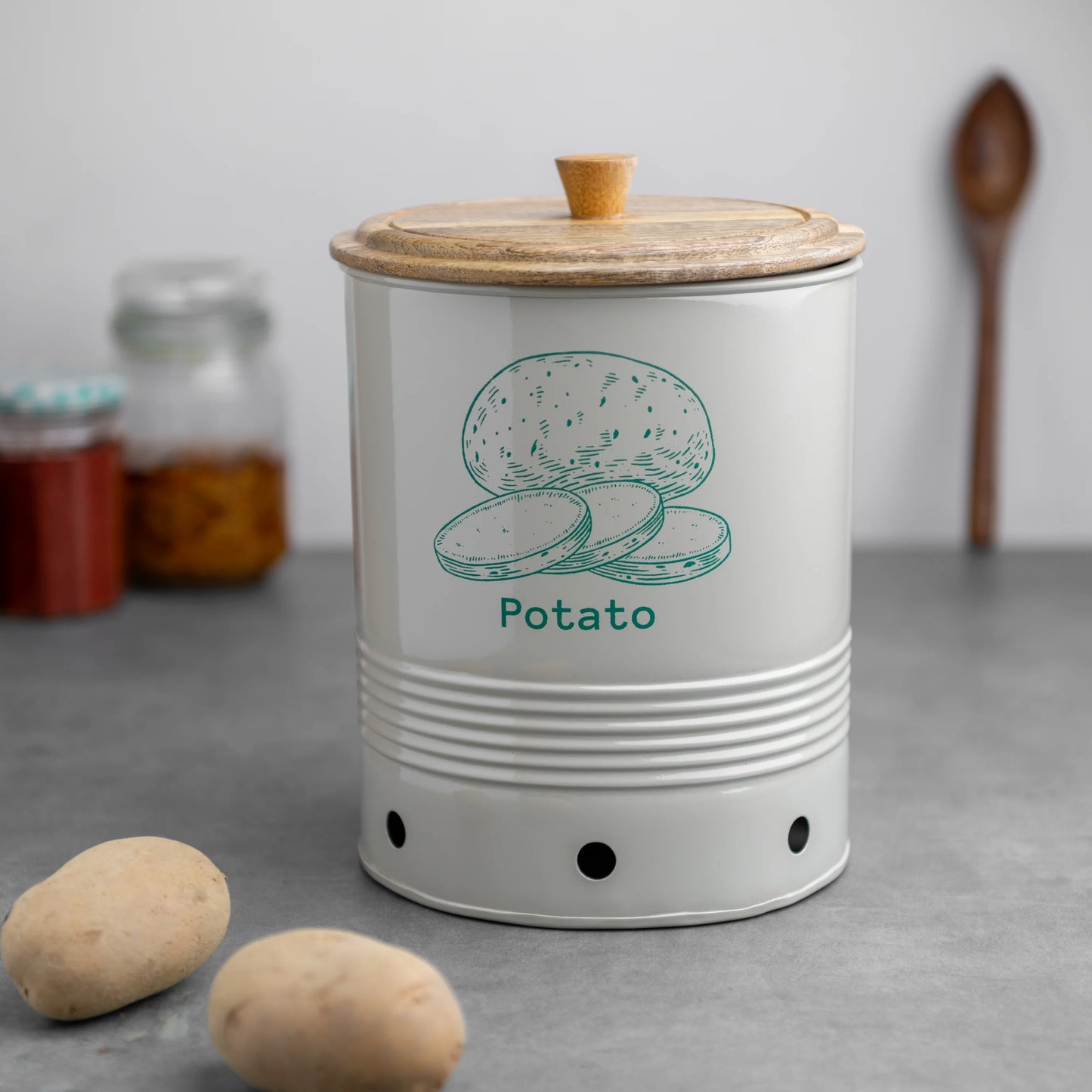 Gourmet Potato Container with Wooden Lid