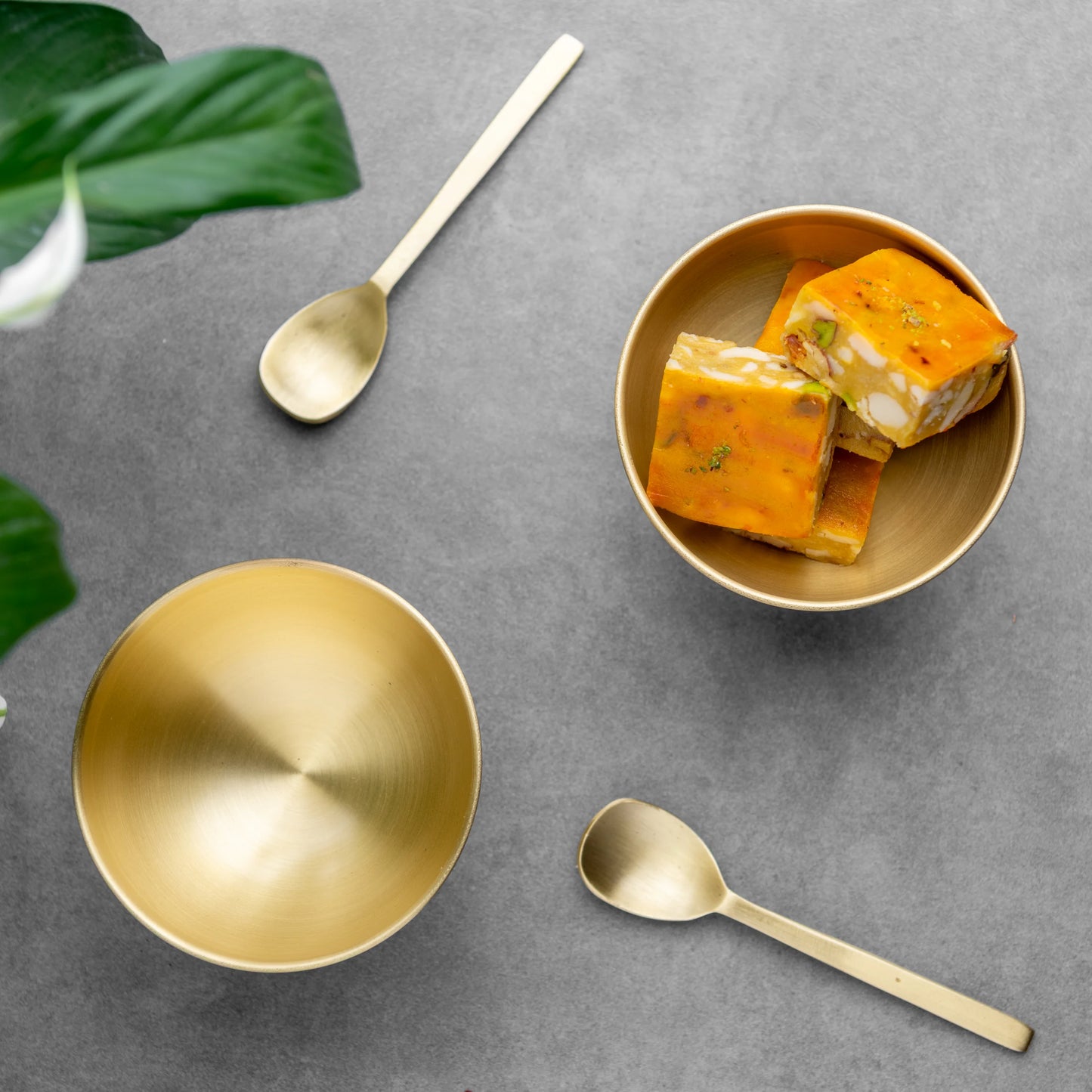 Aurum Brass Dessert Bowl and Spoon