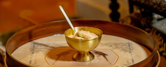 Savor Sweet Moments in Style: Aurum Brass Dessert Bowl and Spoon – Where Elegance Meets Indulgence