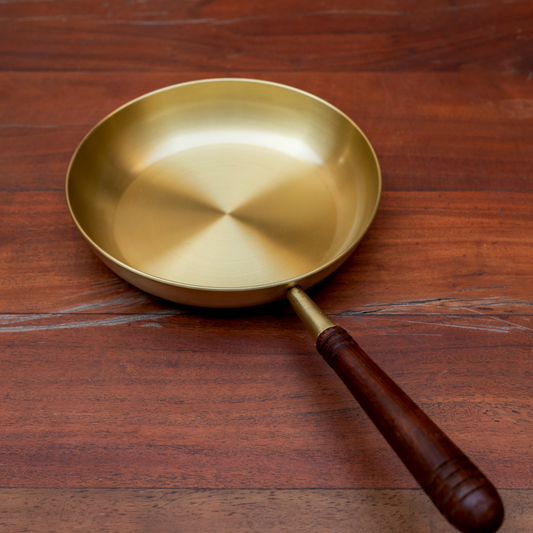 Panache Brass Fry Pan with Wooden Handle