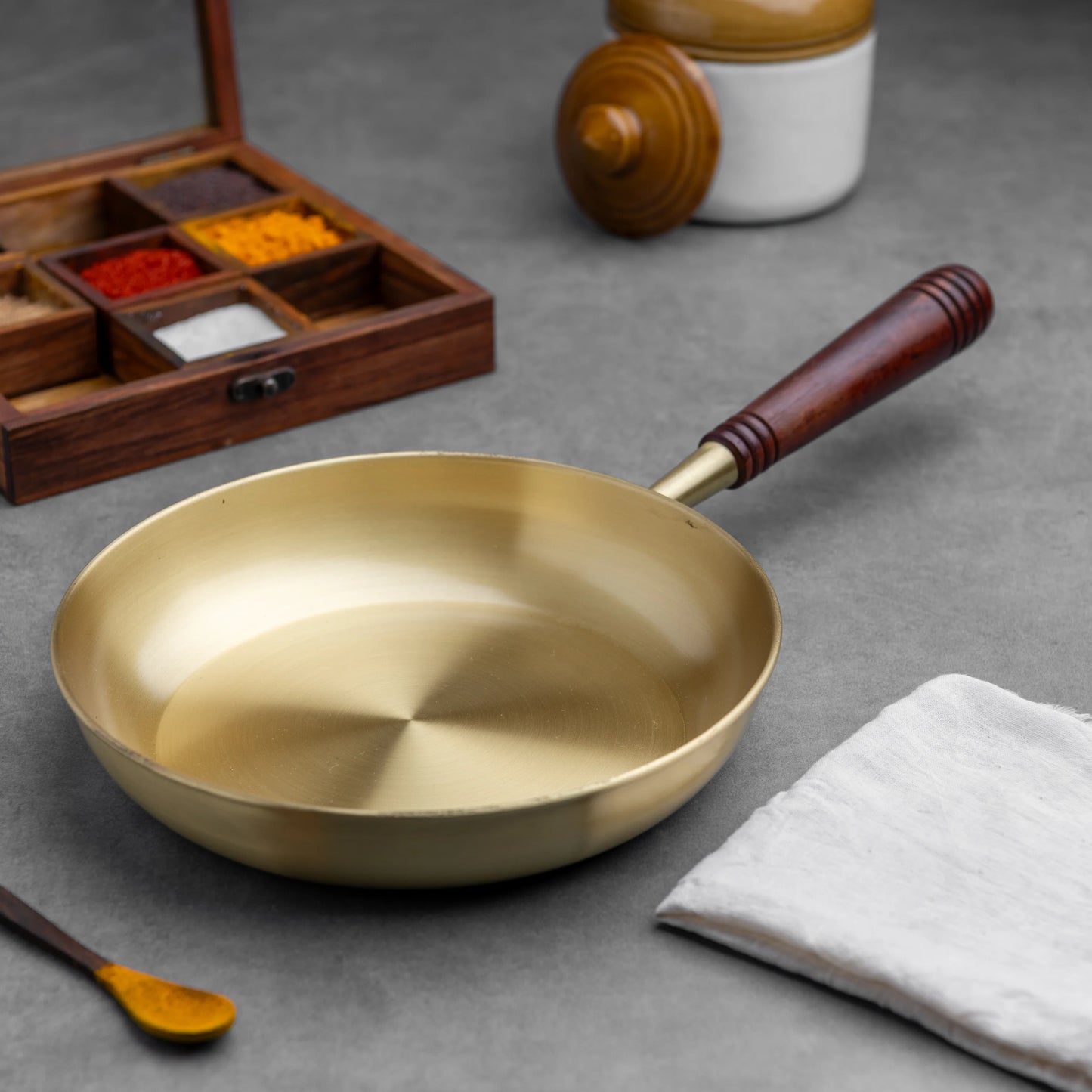 Panache Brass Fry Pan with Wooden Handle