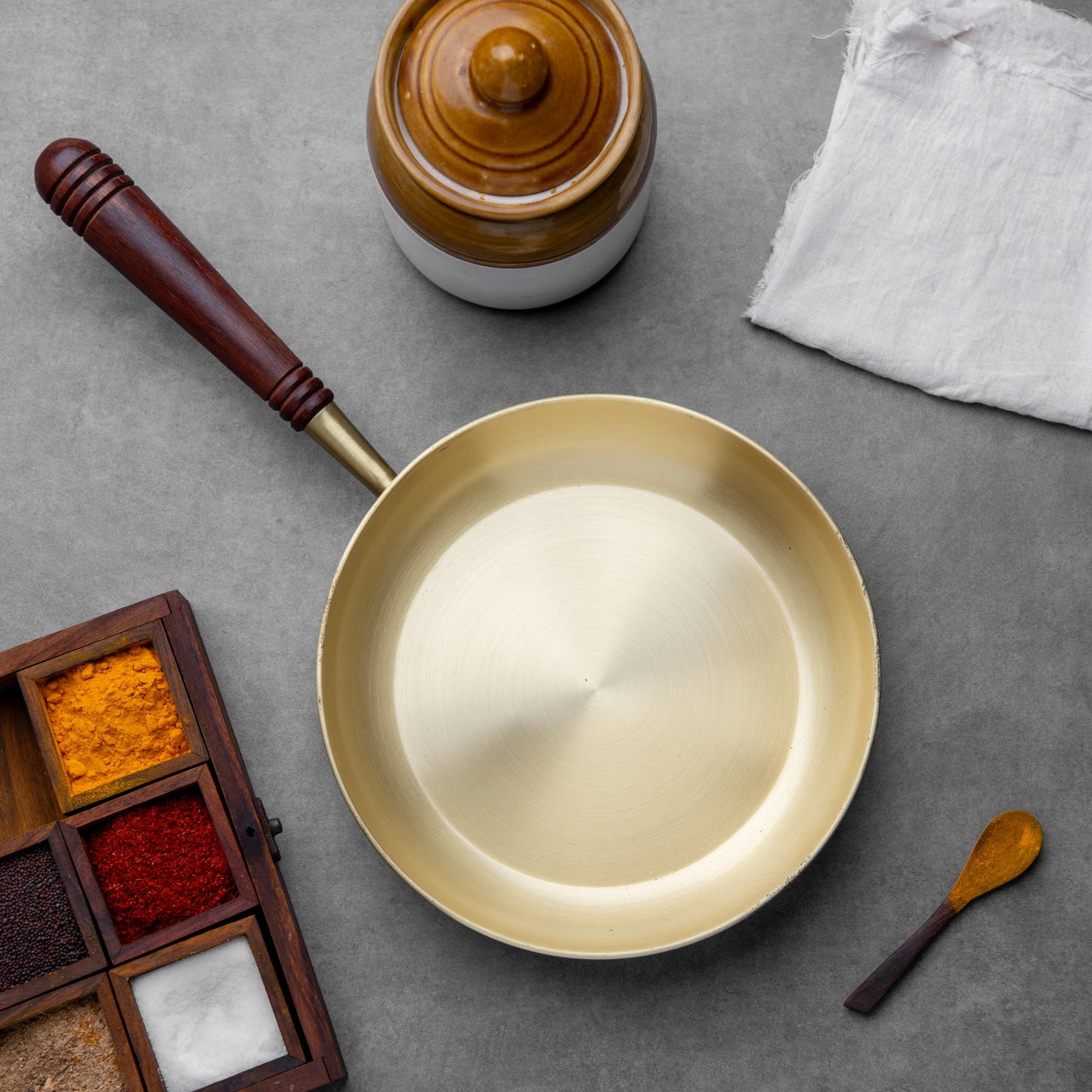 Panache Brass Fry Pan with Wooden Handle