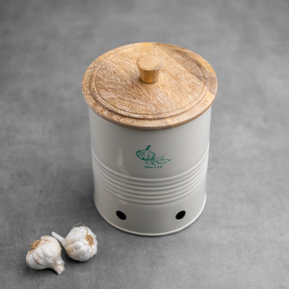 Gourmet Garlic Container with Wooden Lid